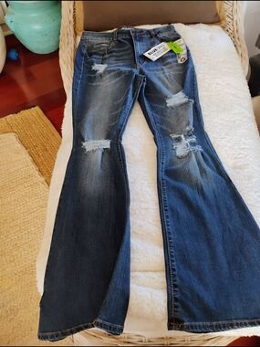 NEW.. Blue Spice Distressed Flare Jeans
